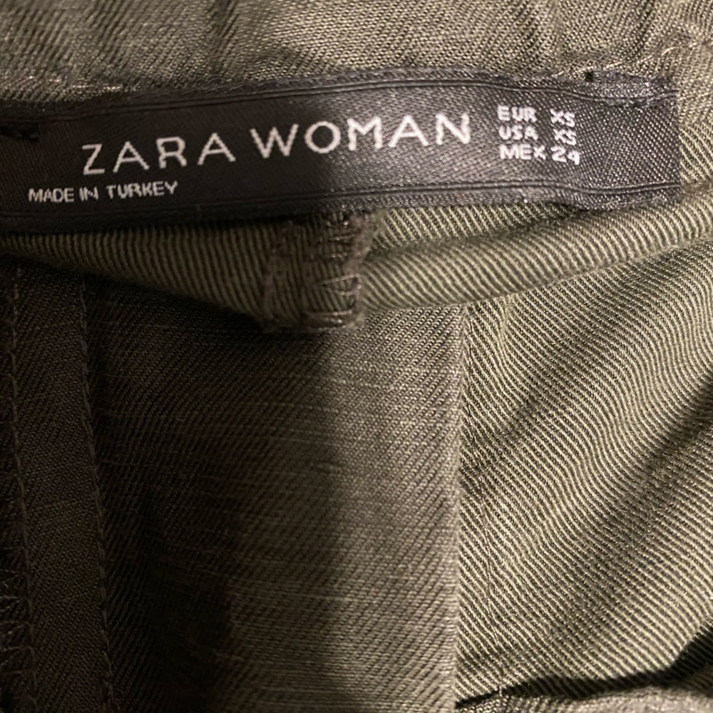 ZARA Green LINEN & COTTON Cropped PAPER BAG High Waisted Size XS - Picture 6 of 7